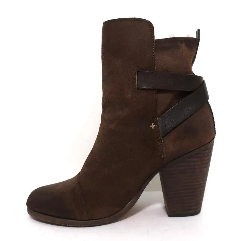 Rag & Bone Kinsey Ankle Boots Brown Suede & Leather Size 38 High Heel