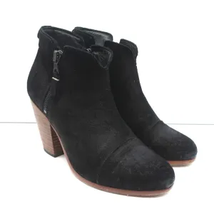 Rag & Bone Margot Side-Zip Ankle Boots Black Suede Size 37 High Heel Booties
