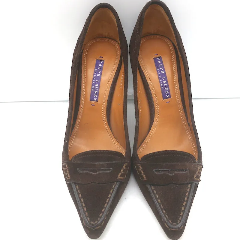 Ralph Lauren Collection Penny Loafer Pumps Dark Brown Suede Size 6