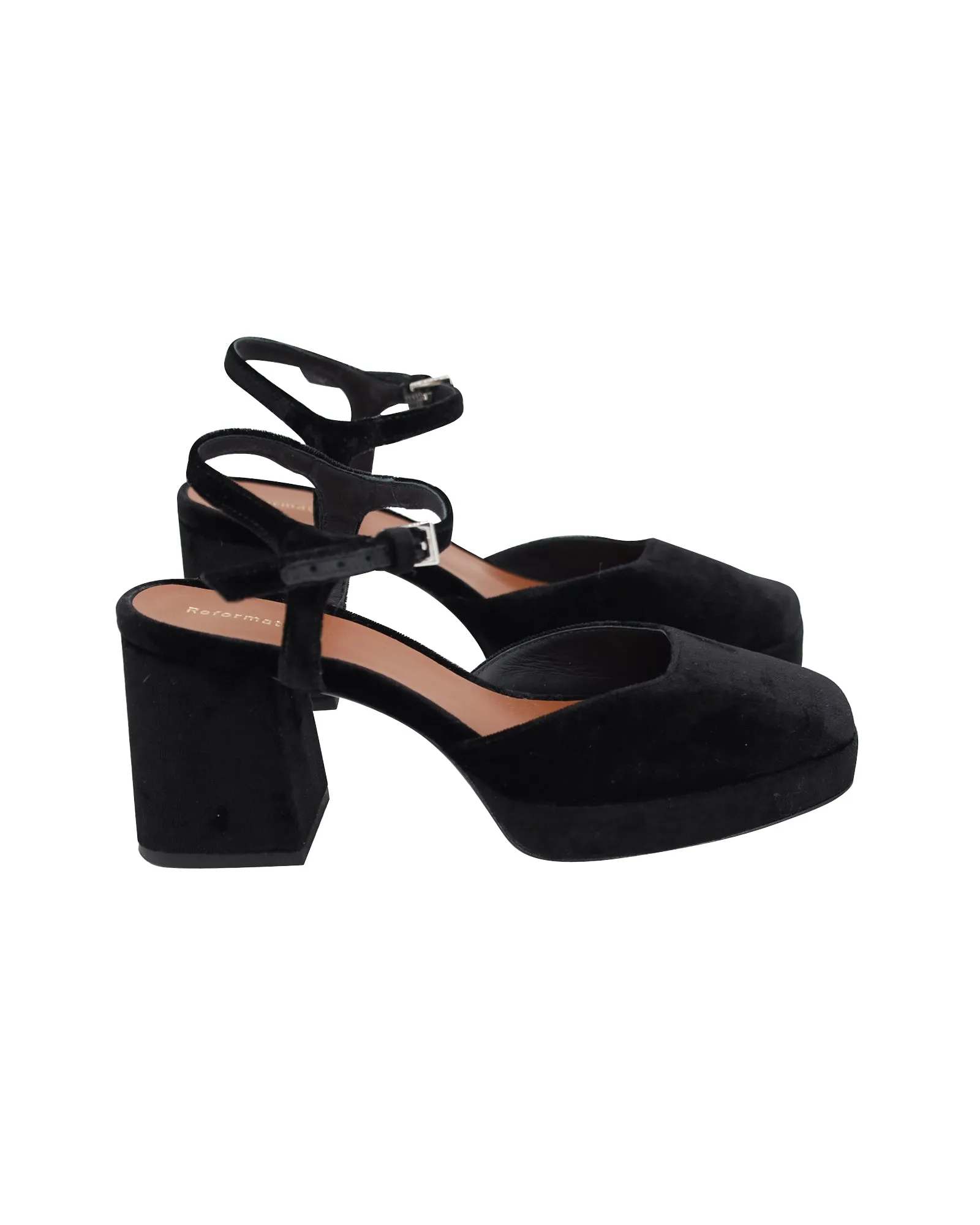 Reformation Marisol Platform Pumps in Black Velvet