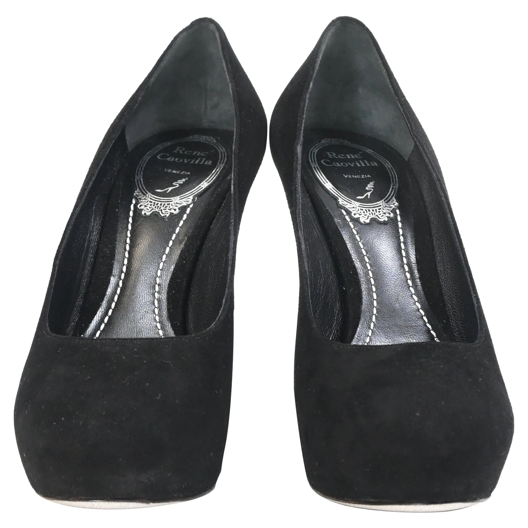 Ren?? Caovilla Platform Pumps in Black Suede