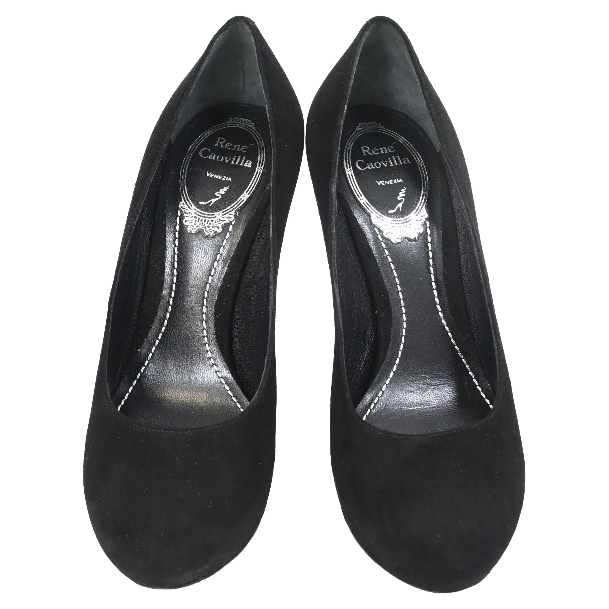 Ren?? Caovilla Platform Pumps in Black Suede