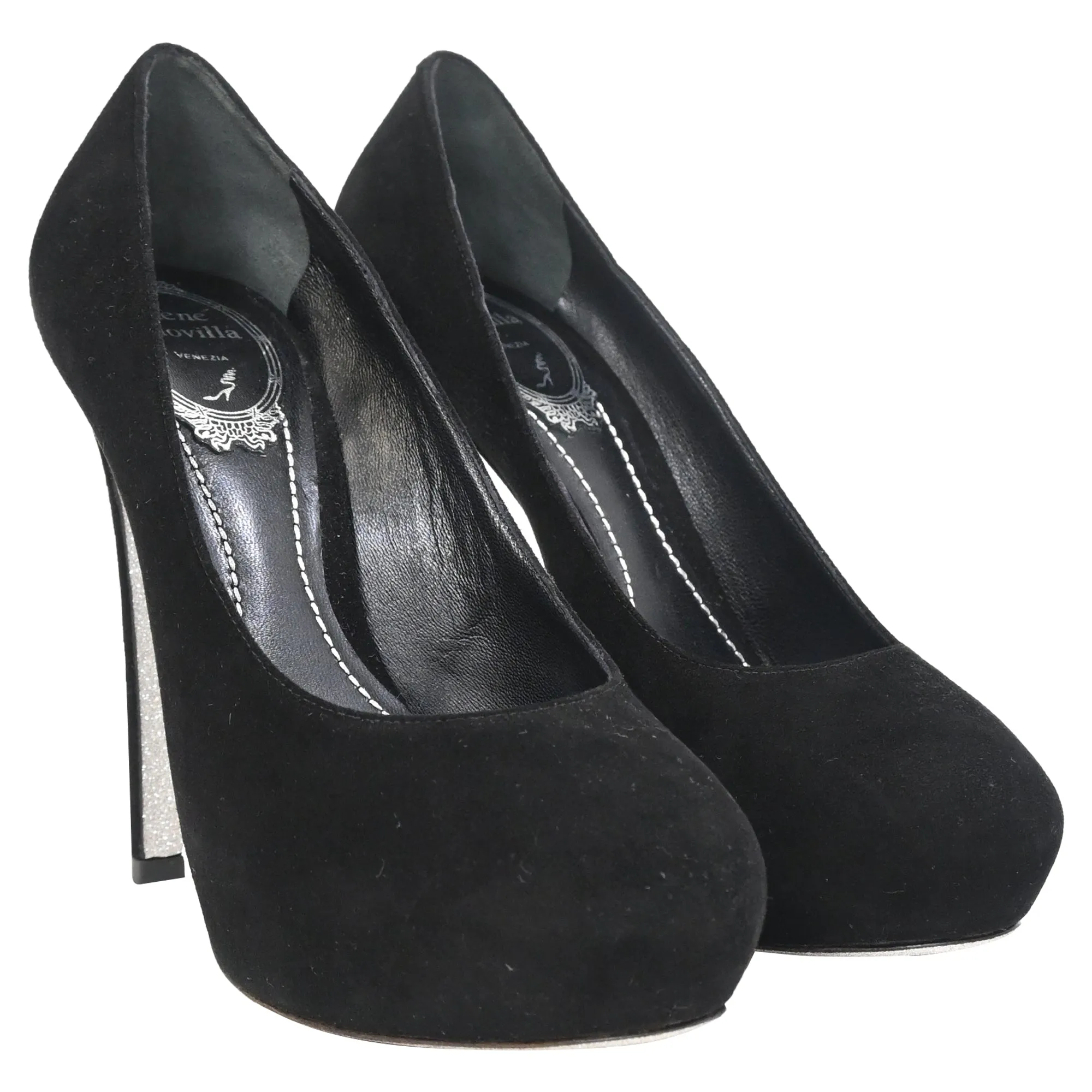 Ren?? Caovilla Platform Pumps in Black Suede