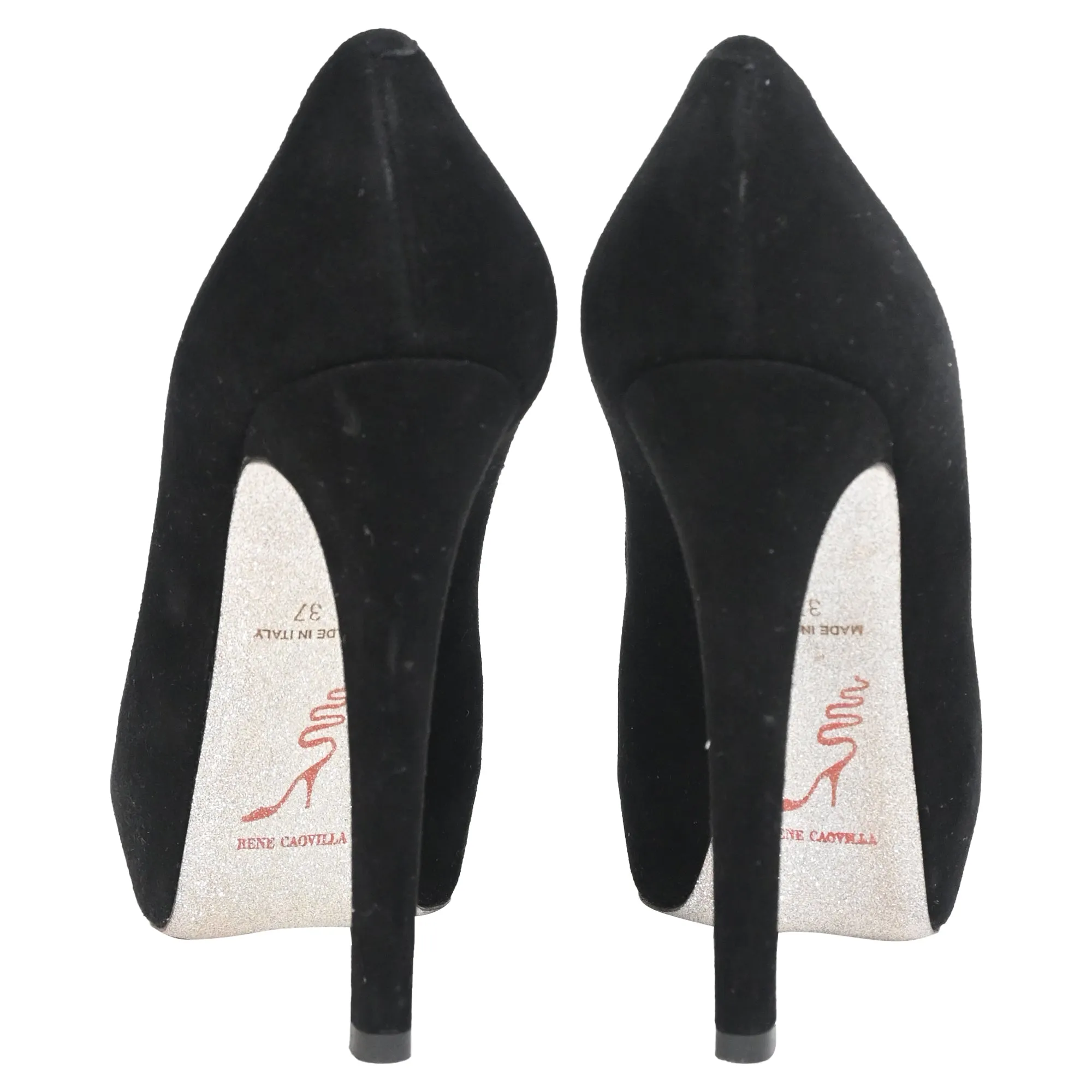 Ren?? Caovilla Platform Pumps in Black Suede
