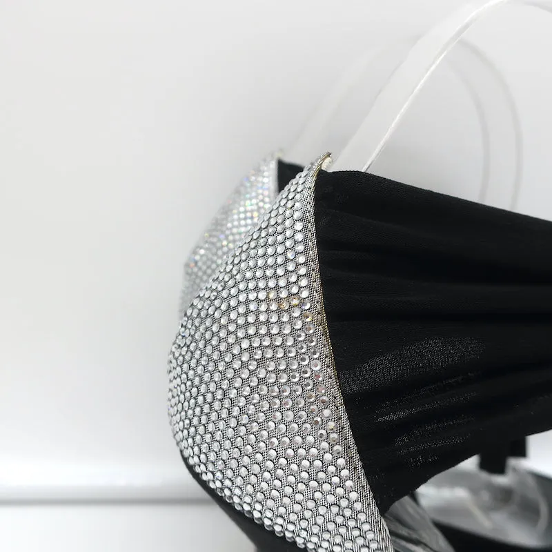 Rene Caovilla Crystal-Embellished Ankle Tie d'Orsay Pumps Black Satin Size 37.5