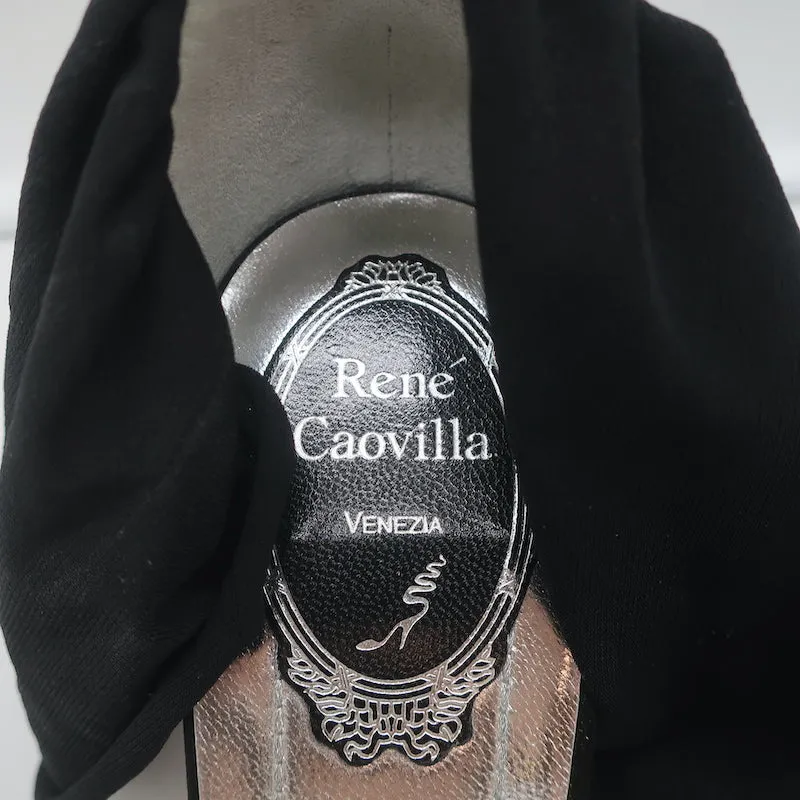Rene Caovilla Crystal-Embellished Ankle Tie d'Orsay Pumps Black Satin Size 37.5