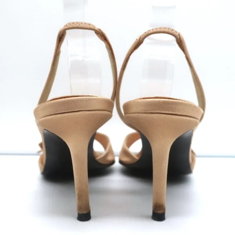 Richard Tyler Rosette Slingback Sandals Beige Satin Size 8 Open Toe Heels