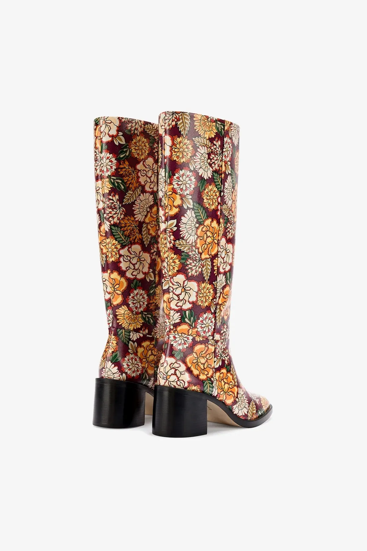Ricky Boot In Wine Ikebana Print Saffiano Patent Leather