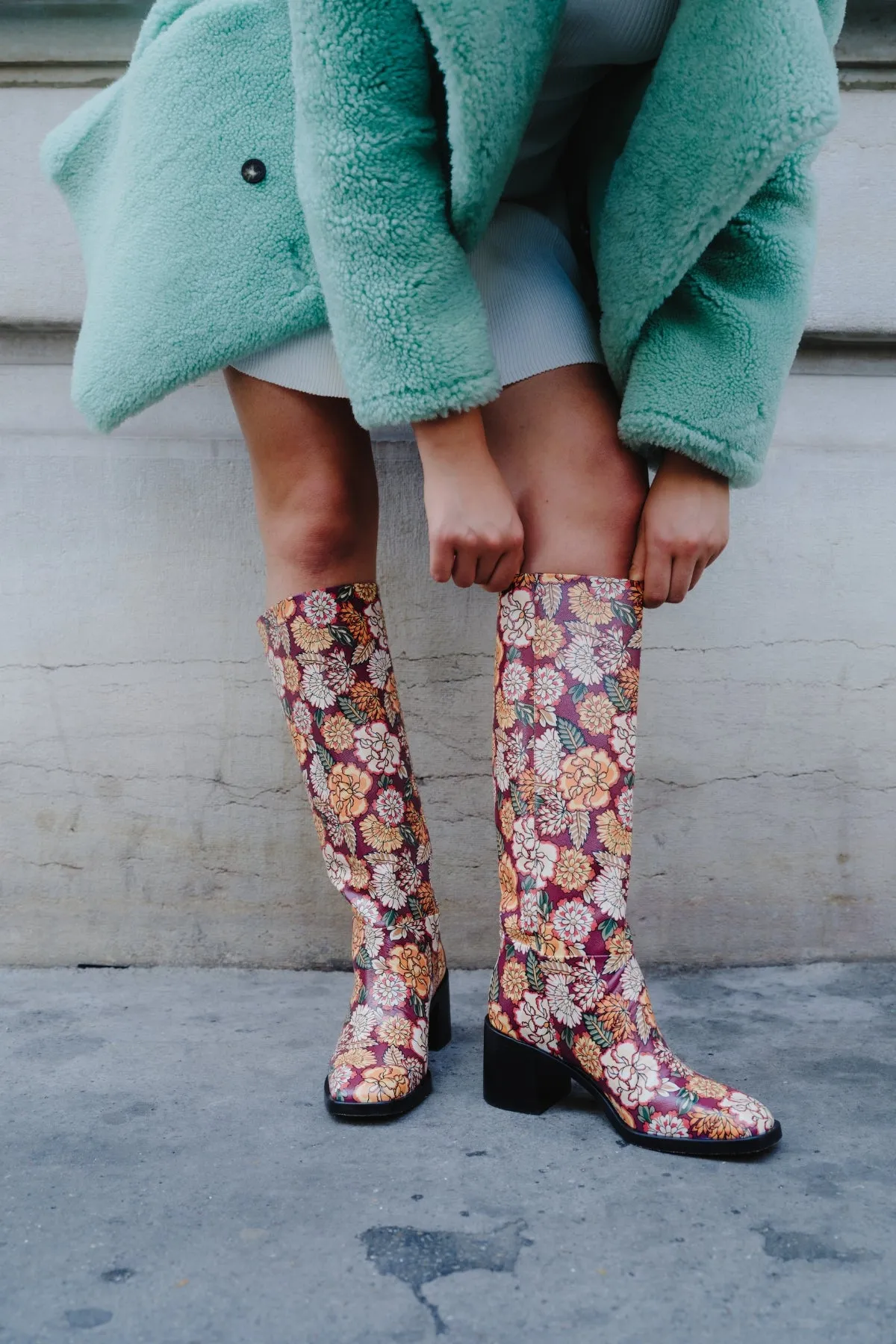 Ricky Boot In Wine Ikebana Print Saffiano Patent Leather