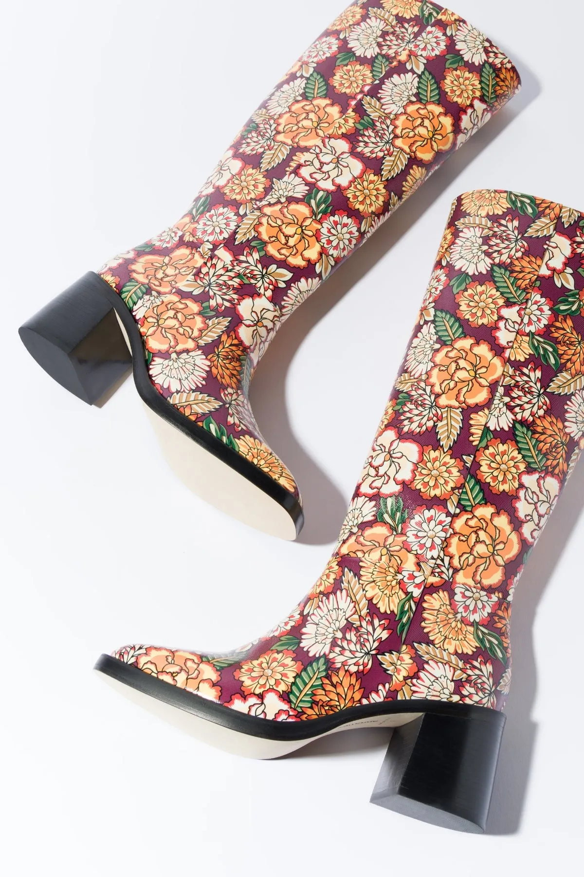 Ricky Boot In Wine Ikebana Print Saffiano Patent Leather