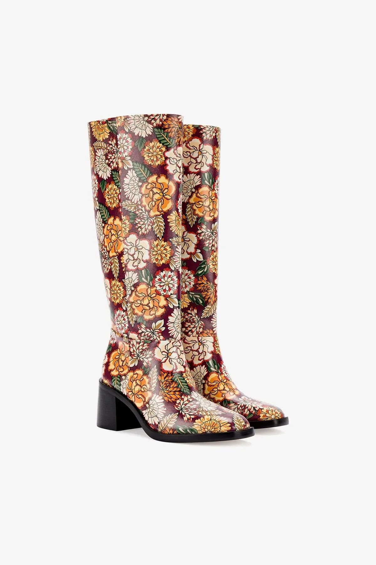 Ricky Boot In Wine Ikebana Print Saffiano Patent Leather