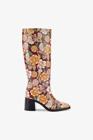Ricky Boot In Wine Ikebana Print Saffiano Patent Leather