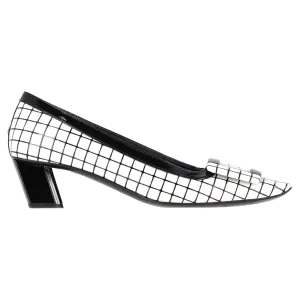 Roger Vivier Belle Vivier Graphic Grid Pumps in White Leather