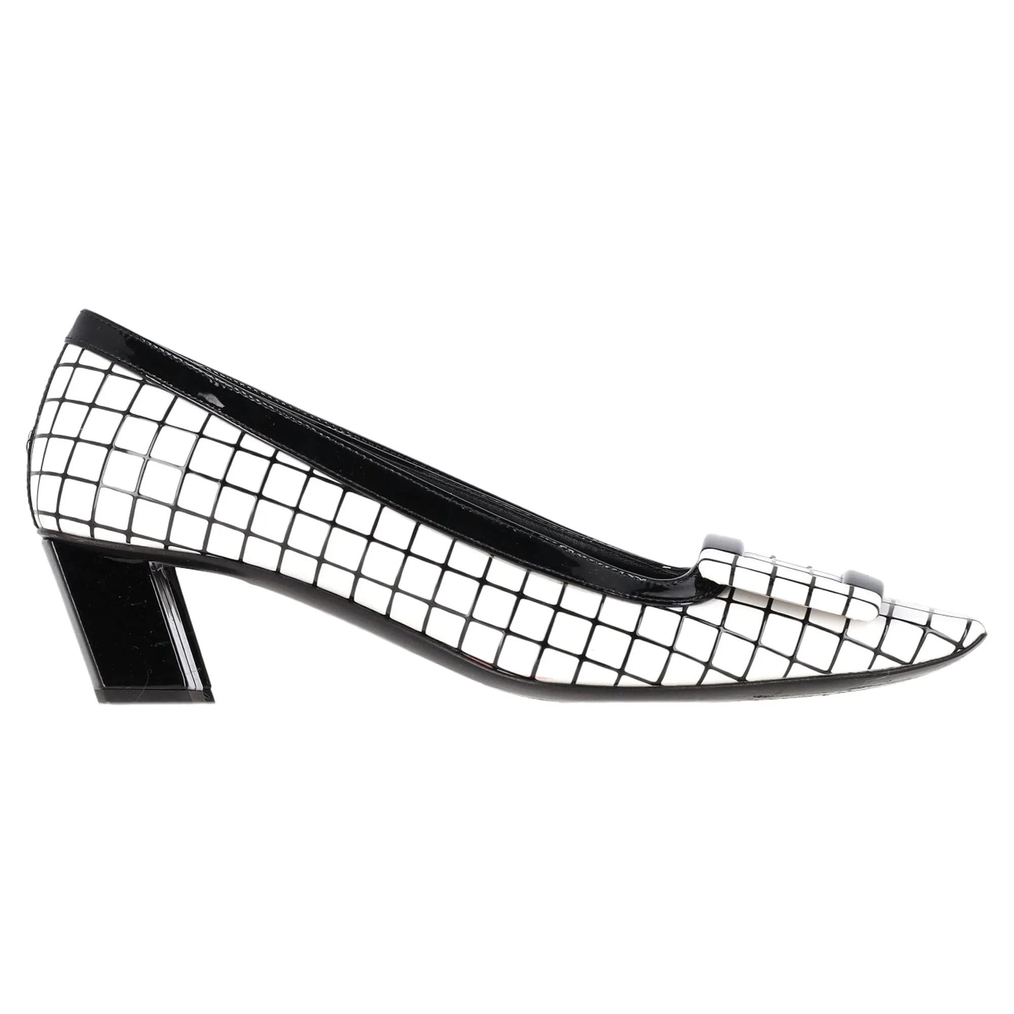 Roger Vivier Belle Vivier Graphic Grid Pumps in White Leather