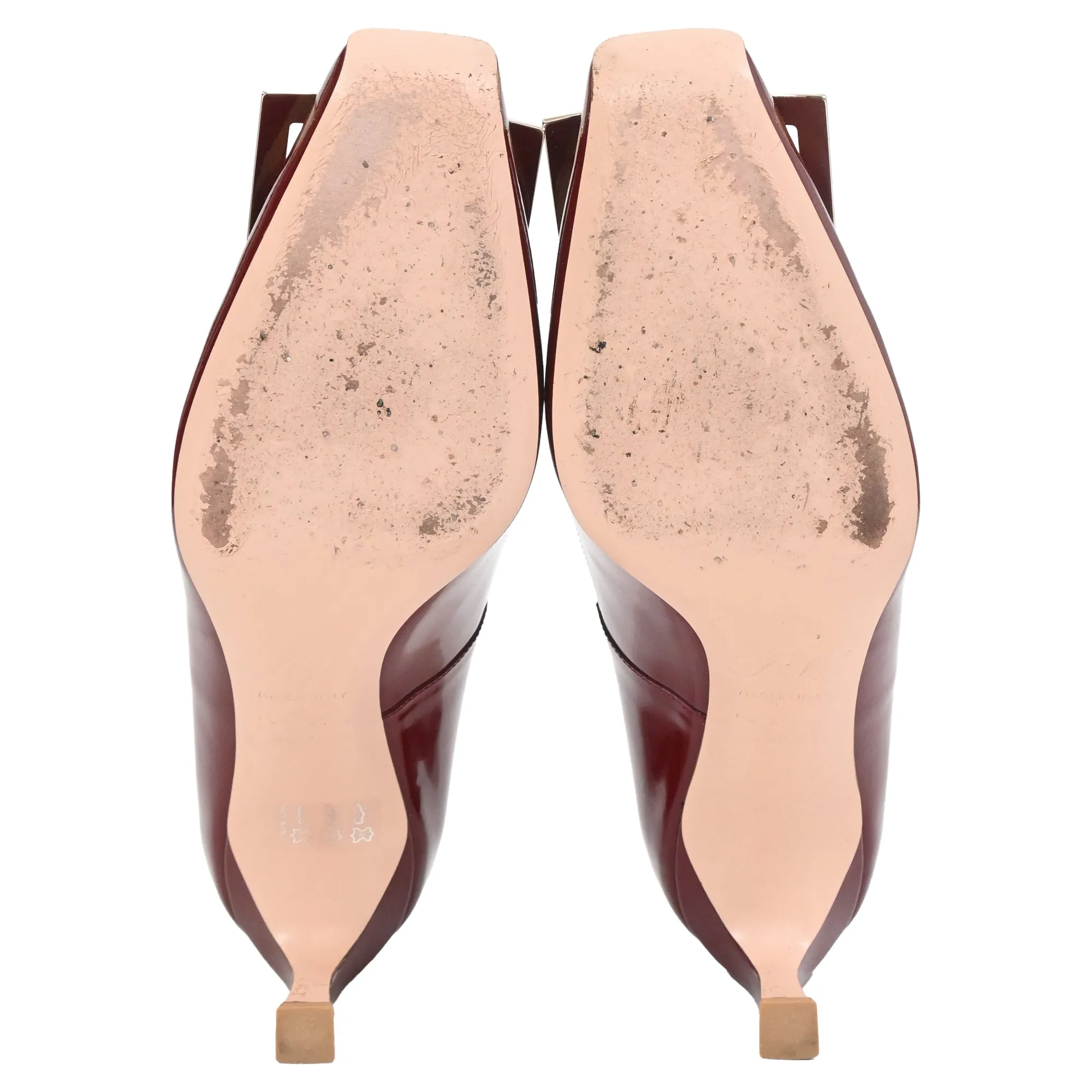 Roger Vivier Trompette Square-Toe Pumps Burgundy Patent Leather