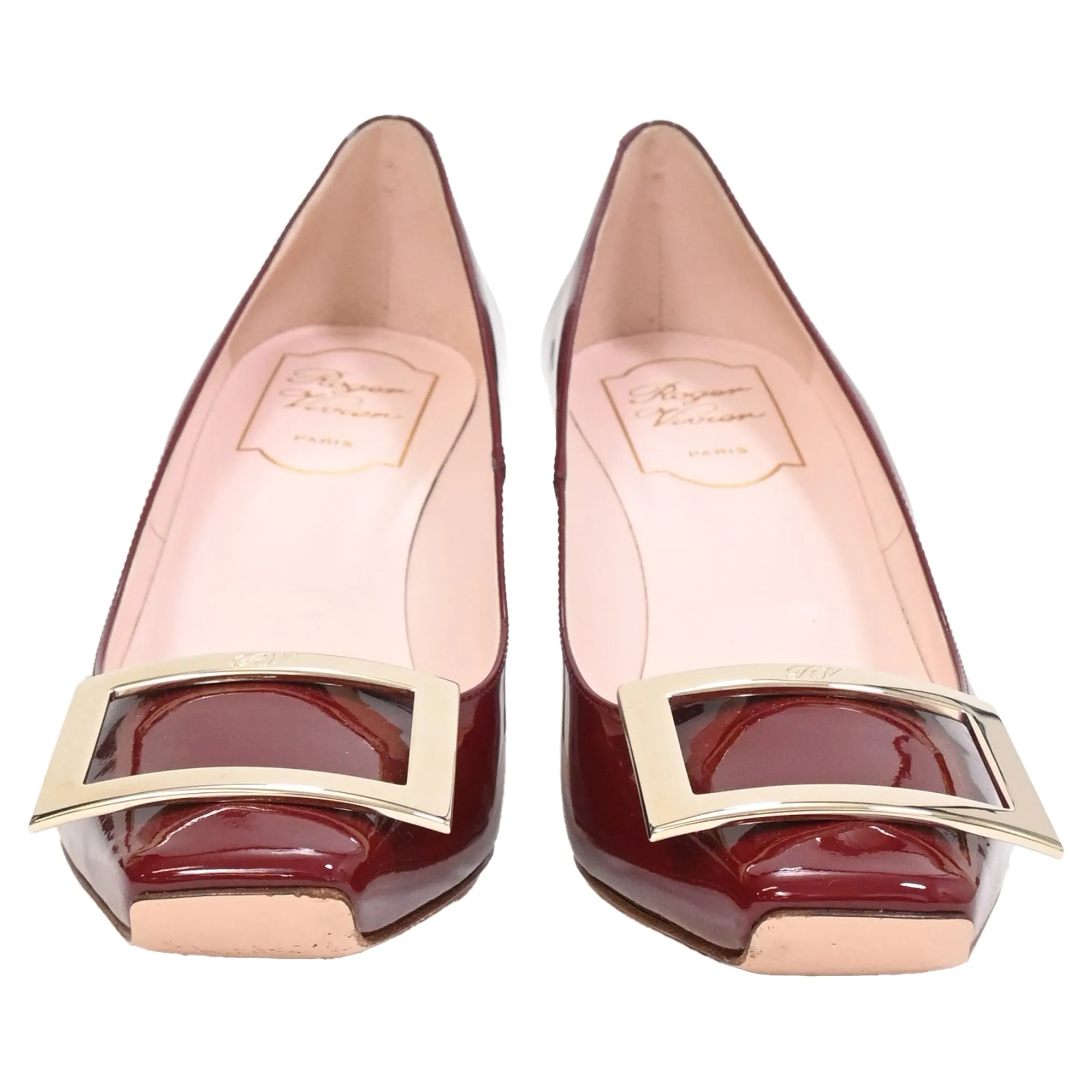 Roger Vivier Trompette Square-Toe Pumps Burgundy Patent Leather