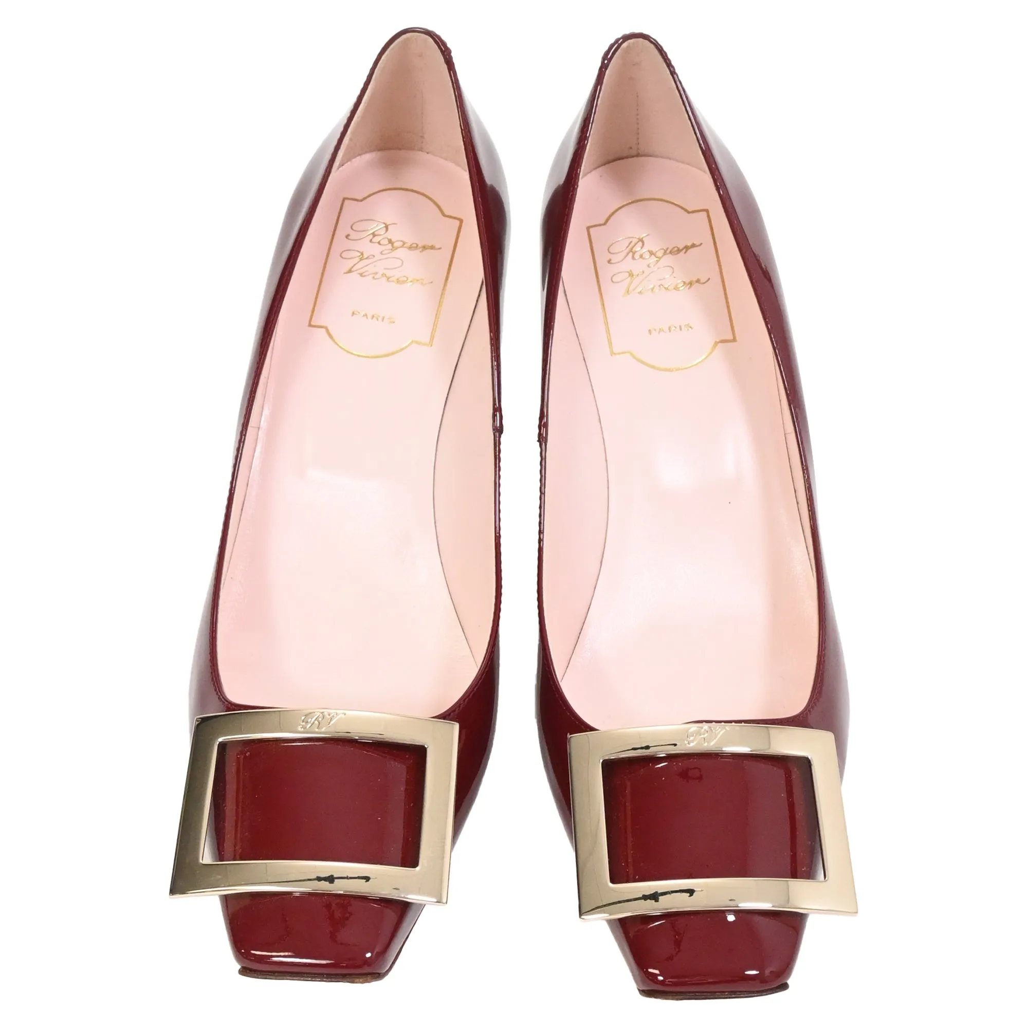 Roger Vivier Trompette Square-Toe Pumps Burgundy Patent Leather