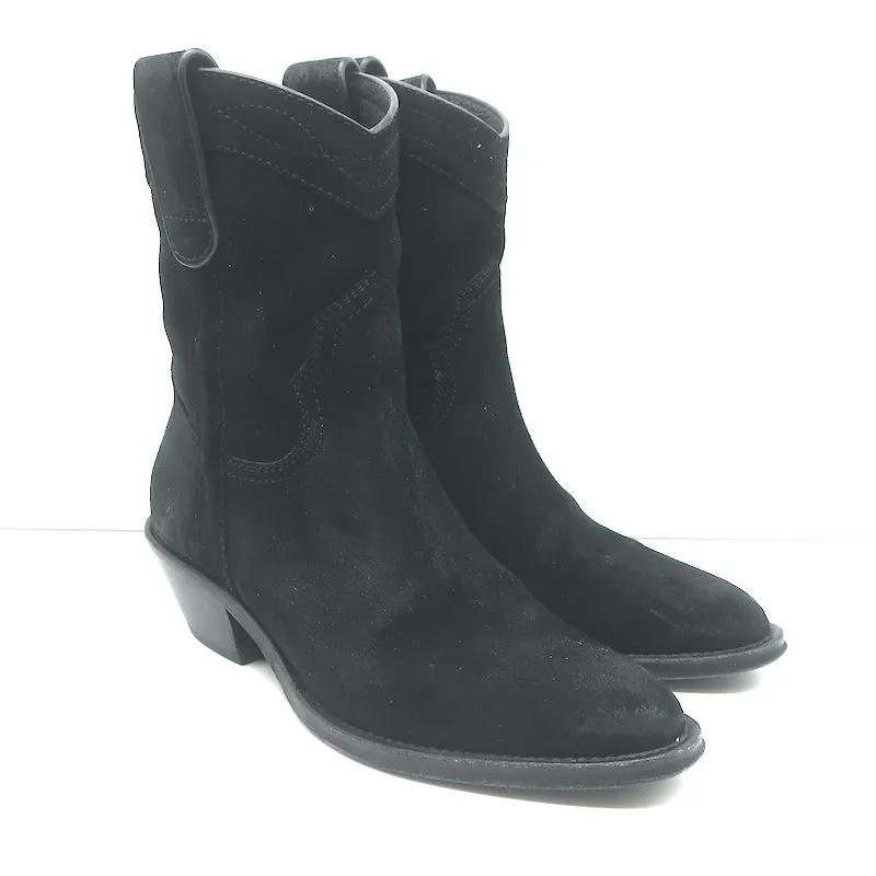 Saint Laurent Eastwood Short Western Boots Black Suede Size 36.5