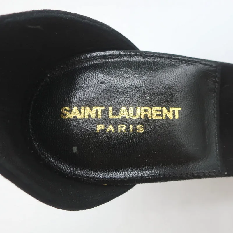 Saint Laurent Loulou Crisscross Sandals Black Suede Size 37.5 Ankle Strap Heels