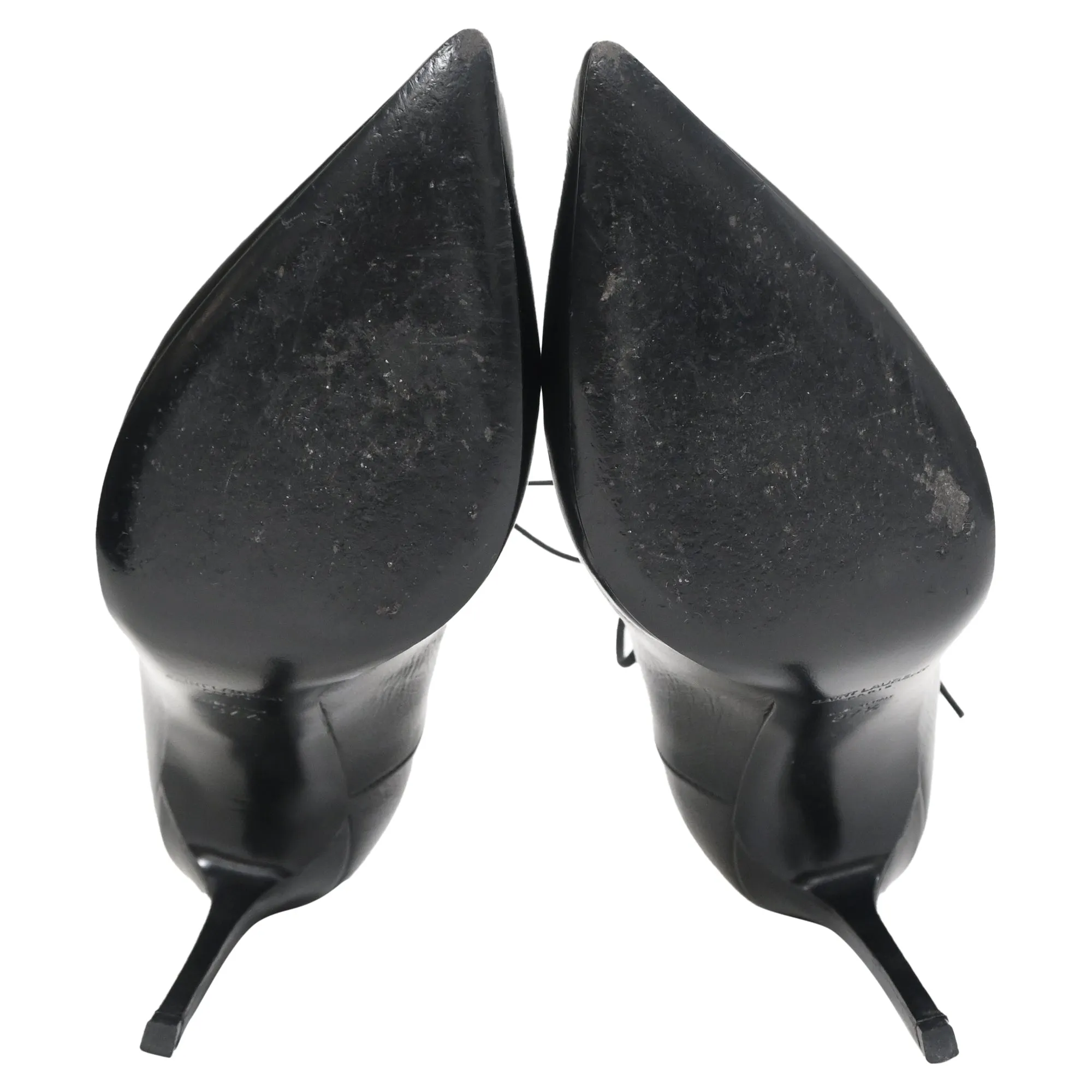 Saint Laurent Thorn Lace Up Pointed Toe Pumps in Black Leather