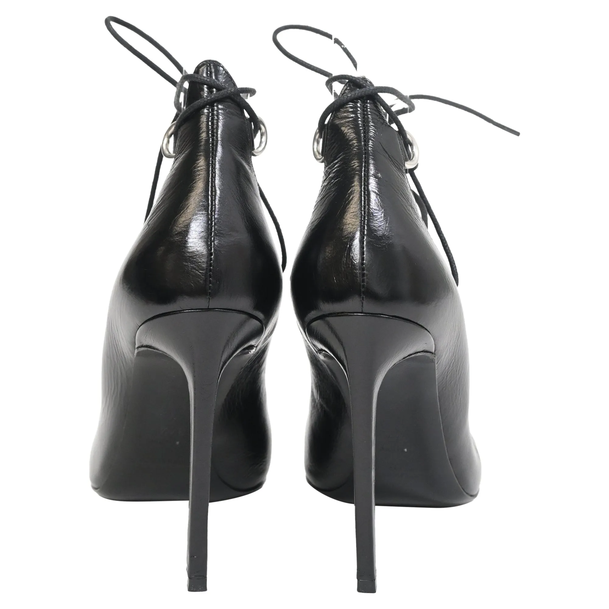 Saint Laurent Thorn Lace Up Pointed Toe Pumps in Black Leather
