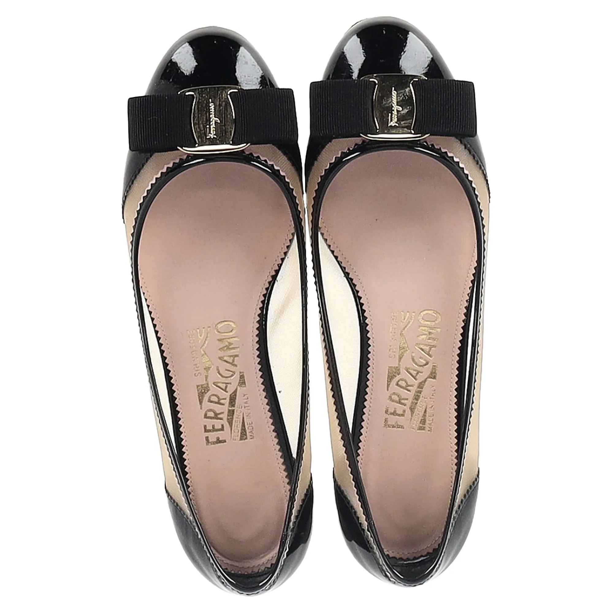 Salvatore Ferragamo Bow Detail Ballet Flats in Black Leather and Mesh