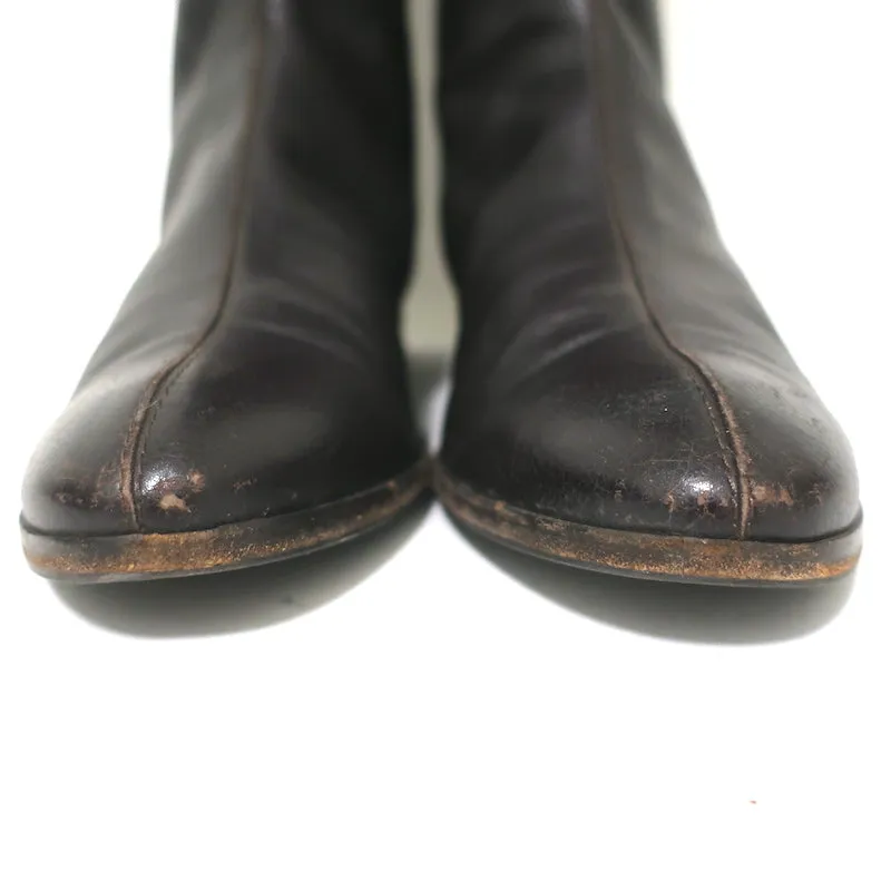 Sergio Rossi Over the Knee Flat Boots Dark Brown Grained Leather Size 37
