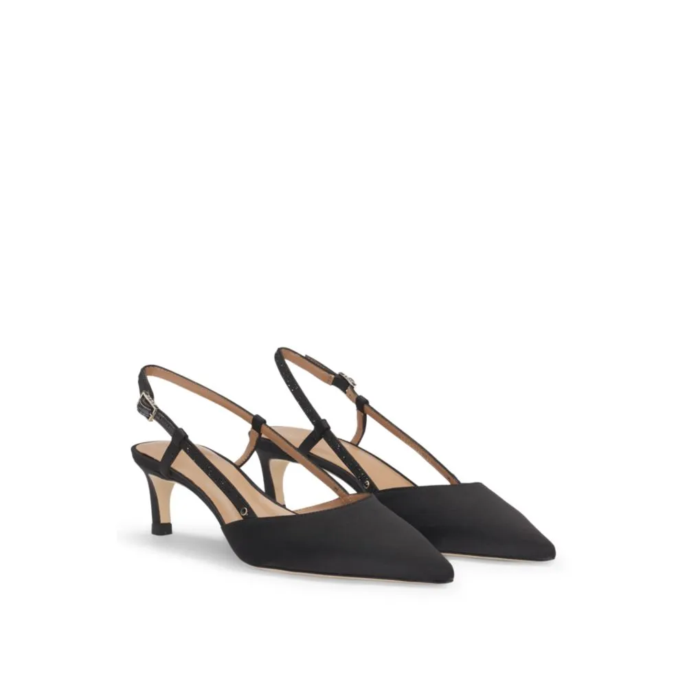 Slingback pumps in soft satin with pointed toe