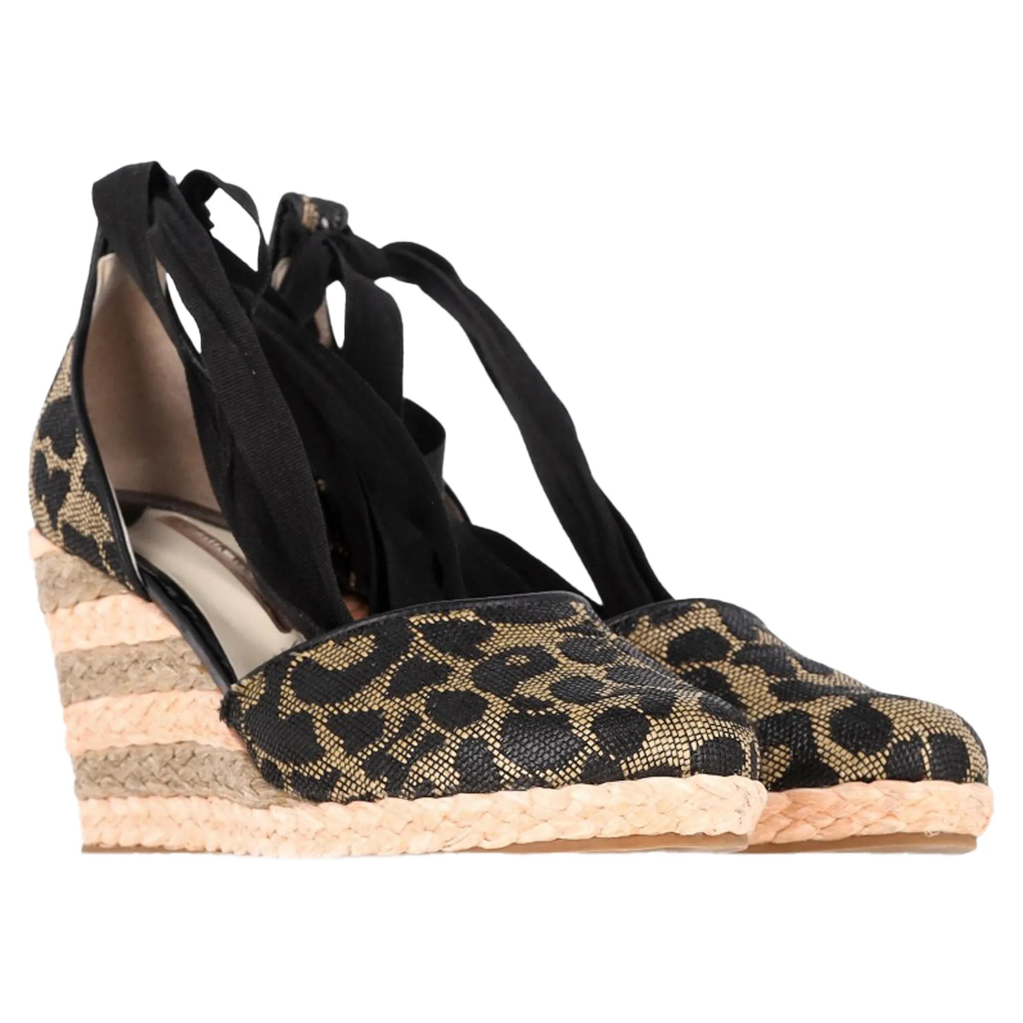 Sophia Webster Printed Espadrille Wedge Pumps in Brown Polyester