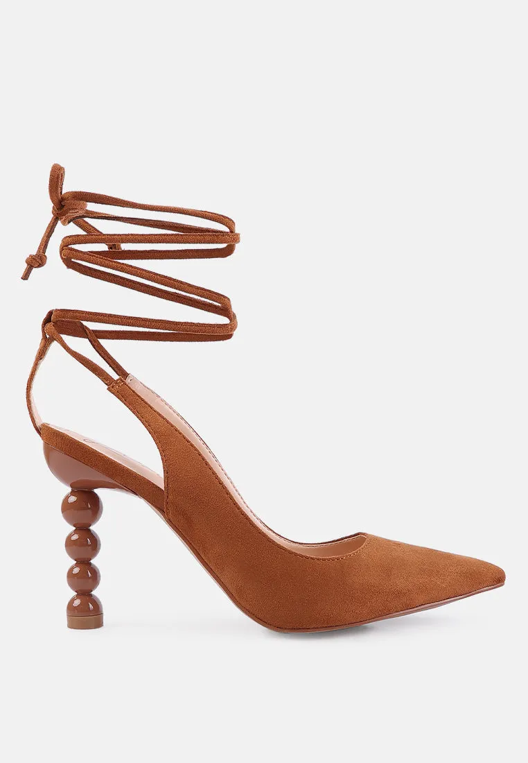 spiced night faux suede cut out heel laceup sandals