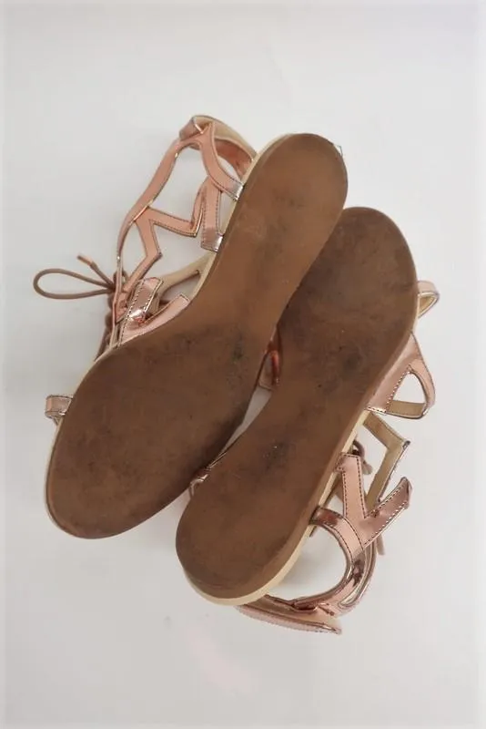 Stella McCartney Lucy Star Sandals Rose Gold Metallic Faux Leather Size 38.5