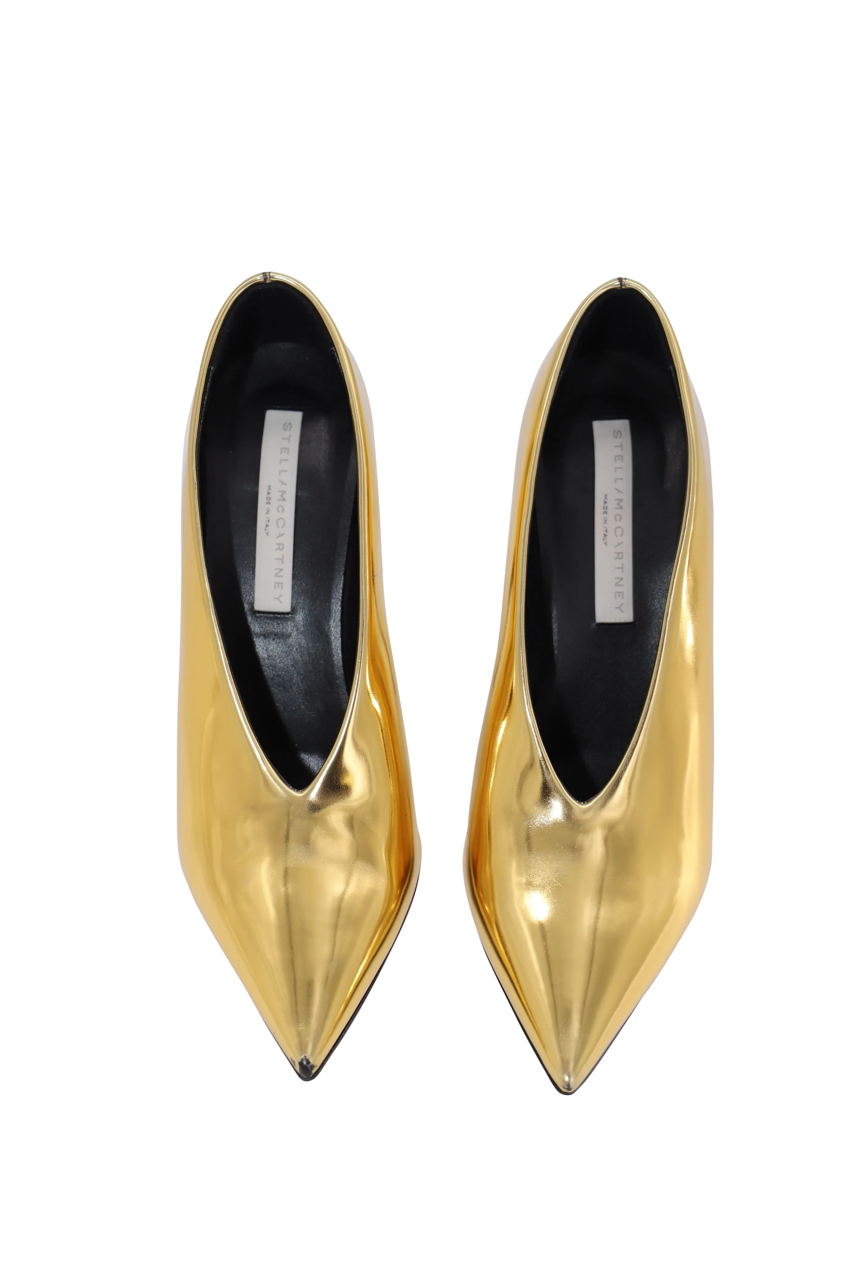 Stella McCartney Pointed Toe Pumps in Gold Faux Patent Leather