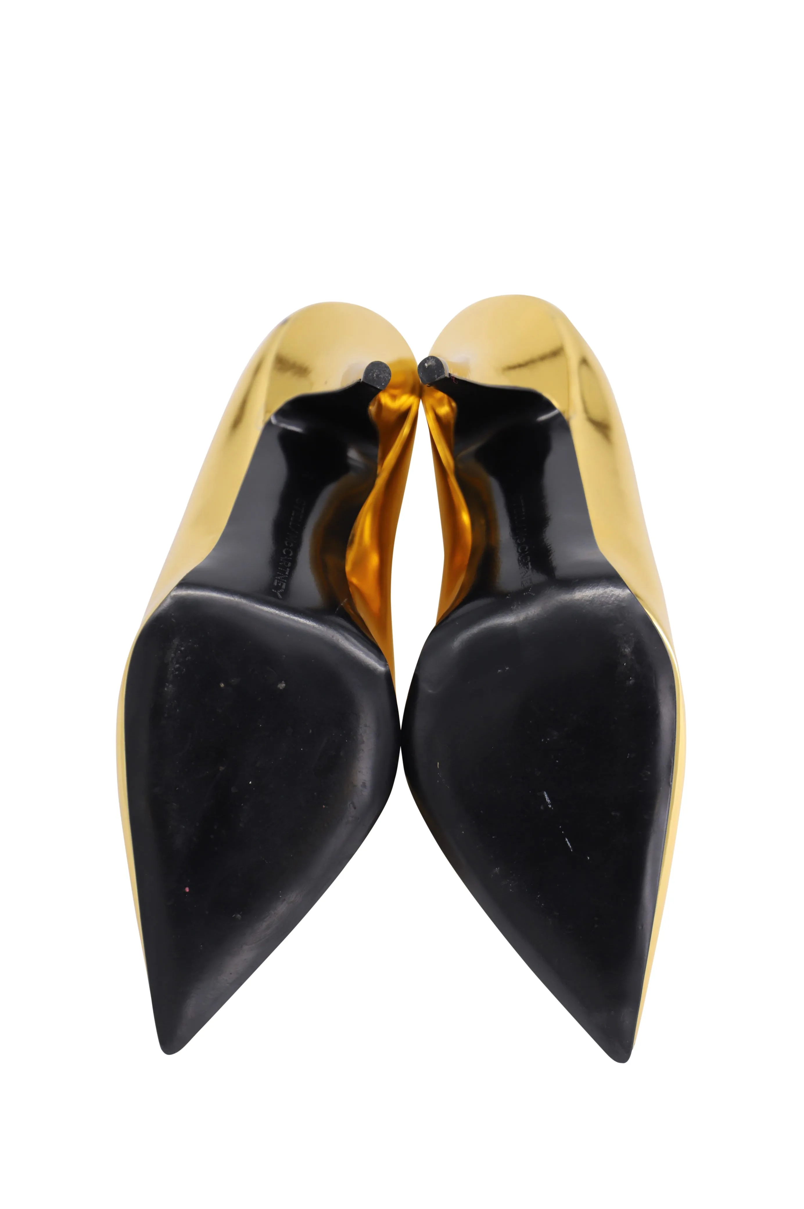 Stella McCartney Pointed Toe Pumps in Gold Faux Patent Leather