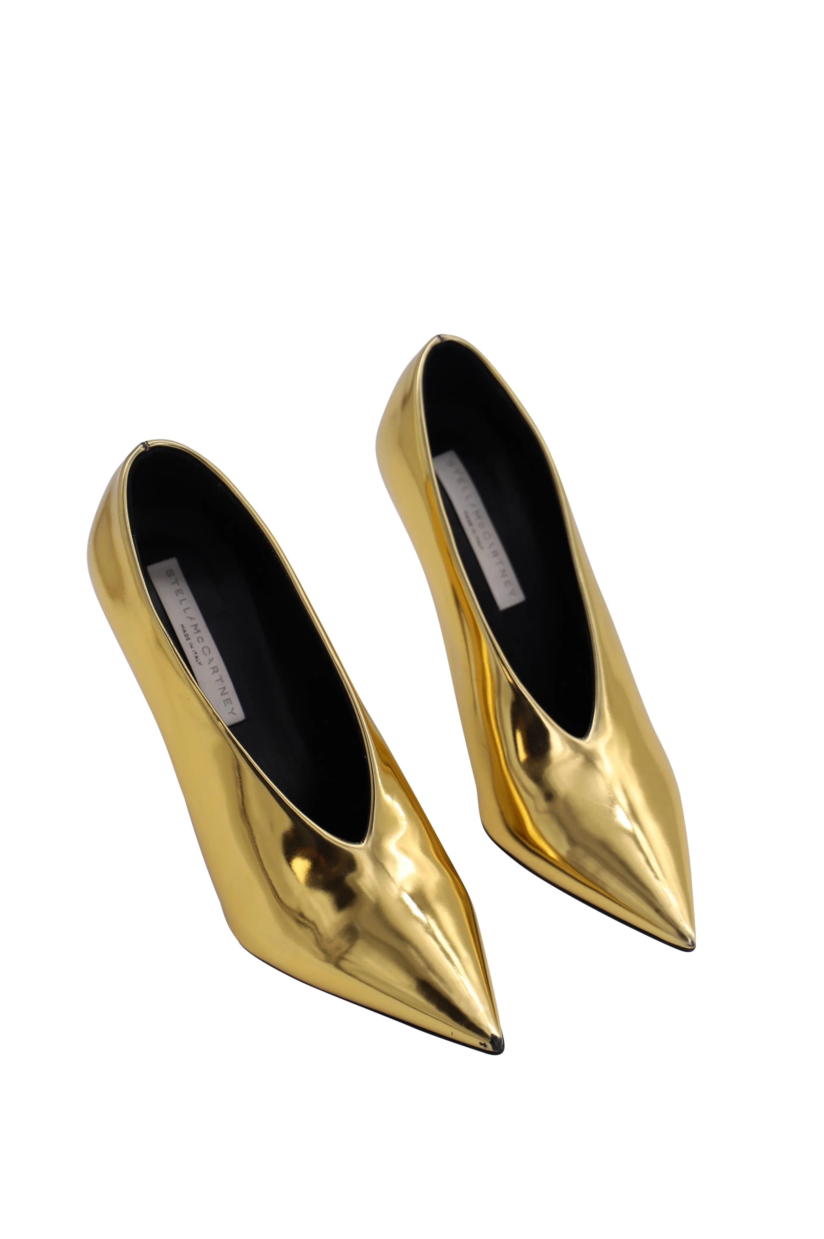 Stella McCartney Pointed Toe Pumps in Gold Faux Patent Leather