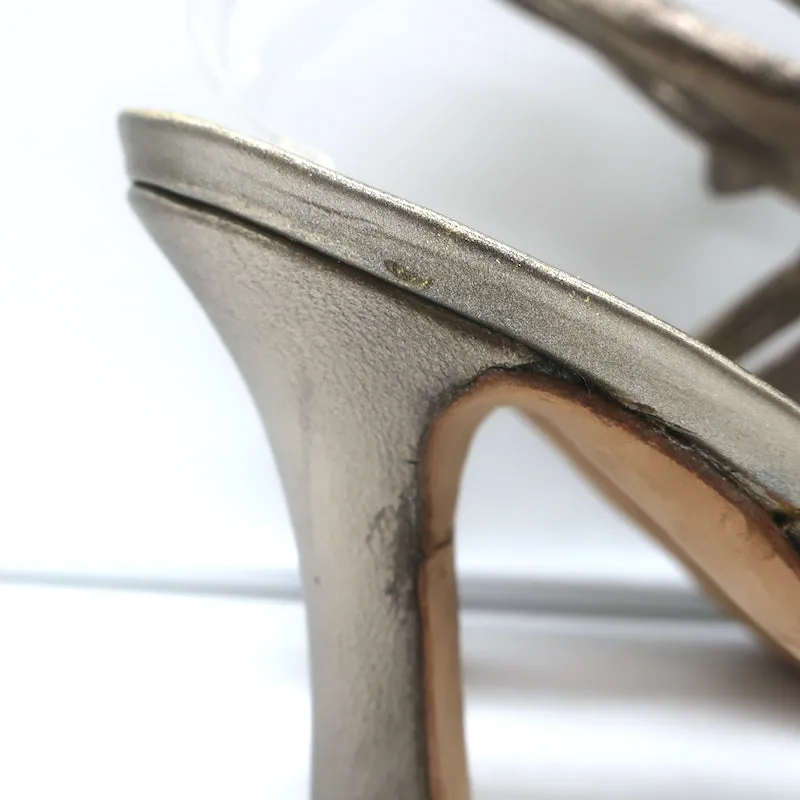 Stuart Weitzman Ankle Wrap Sandals Pewter/Gold Metallic Leather Size 8.5
