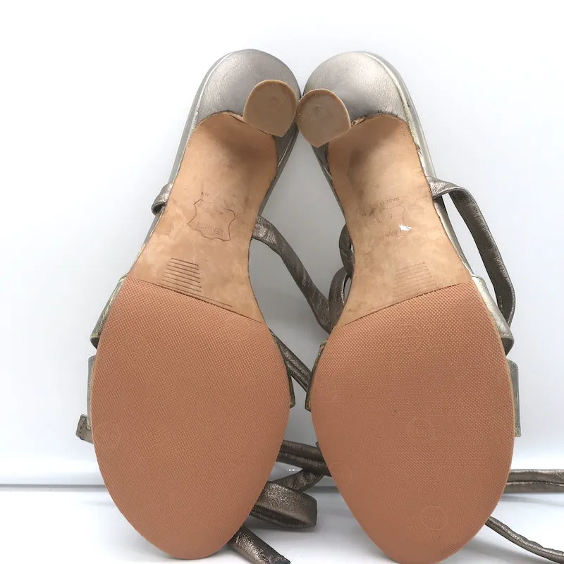 Stuart Weitzman Ankle Wrap Sandals Pewter/Gold Metallic Leather Size 8.5