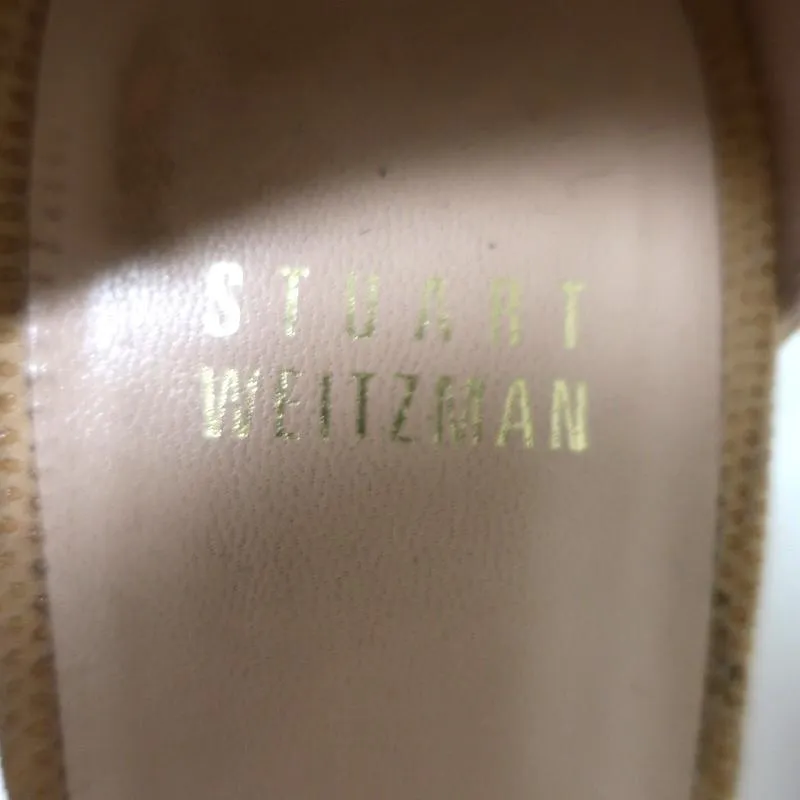 Stuart Weitzman Nudist Sandals Beige Textured Suede Size 8.5 Ankle Strap Heel