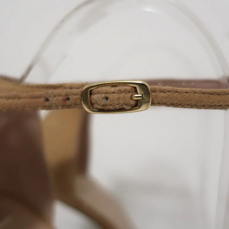 Stuart Weitzman Nudist Sandals Beige Textured Suede Size 8.5 Ankle Strap Heel