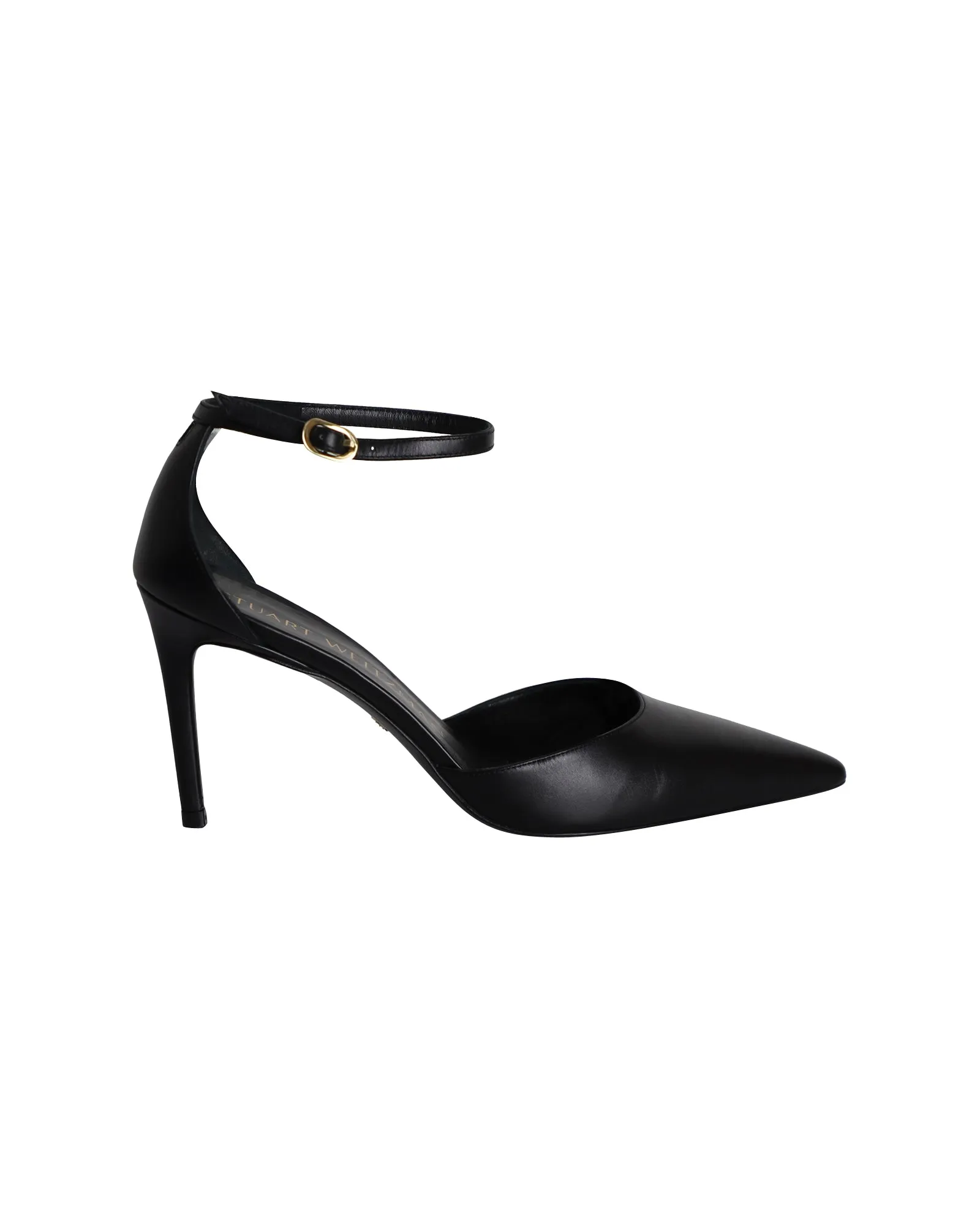 Stuart Weitzman Stuart 85 Strap Pumps in Black Calfskin Leather