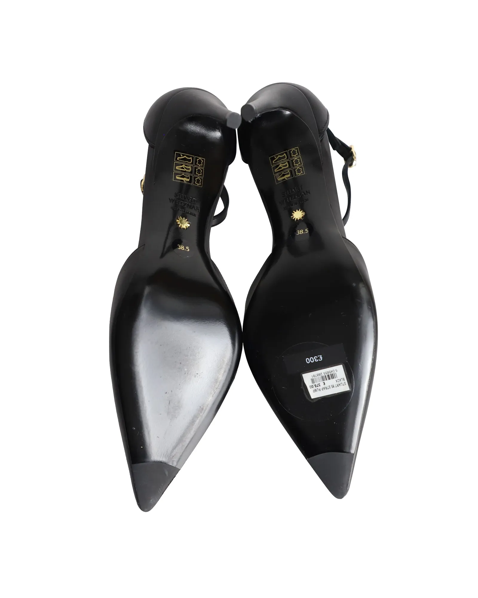 Stuart Weitzman Stuart 85 Strap Pumps in Black Calfskin Leather