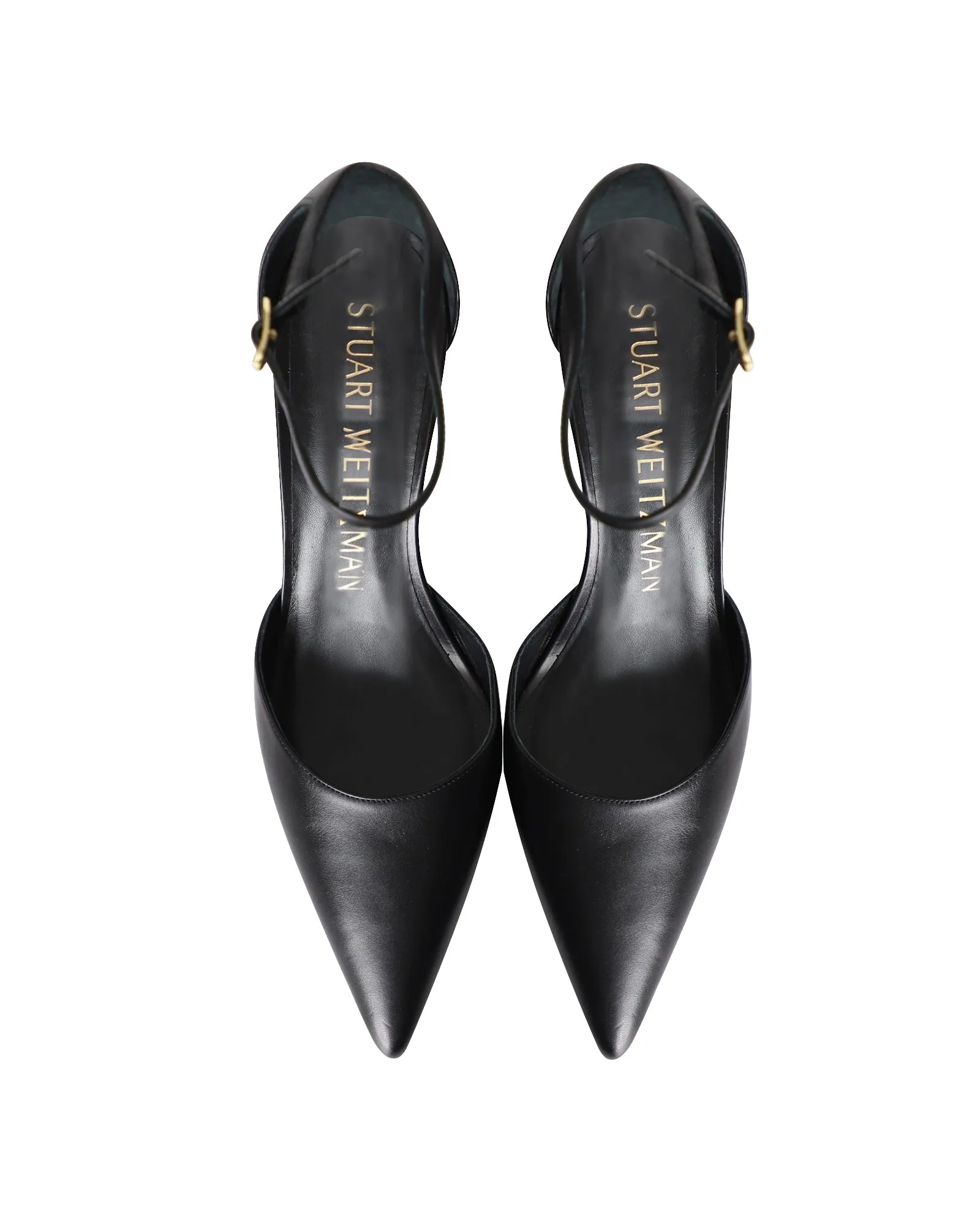 Stuart Weitzman Stuart 85 Strap Pumps in Black Calfskin Leather