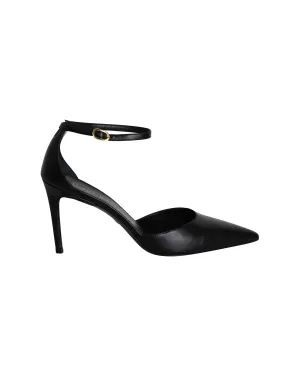 Stuart Weitzman Stuart 85 Strap Pumps in Black Calfskin Leather