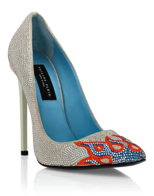 Suede Strass Decollete High Heels Flame