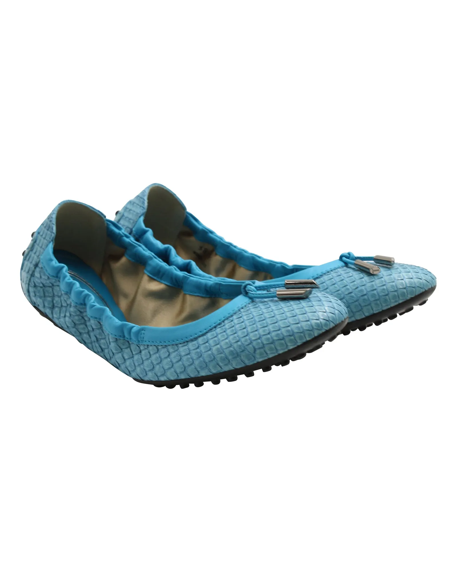 Tod's Ballerina Dee Laccetto Flats in Light Blue Leather