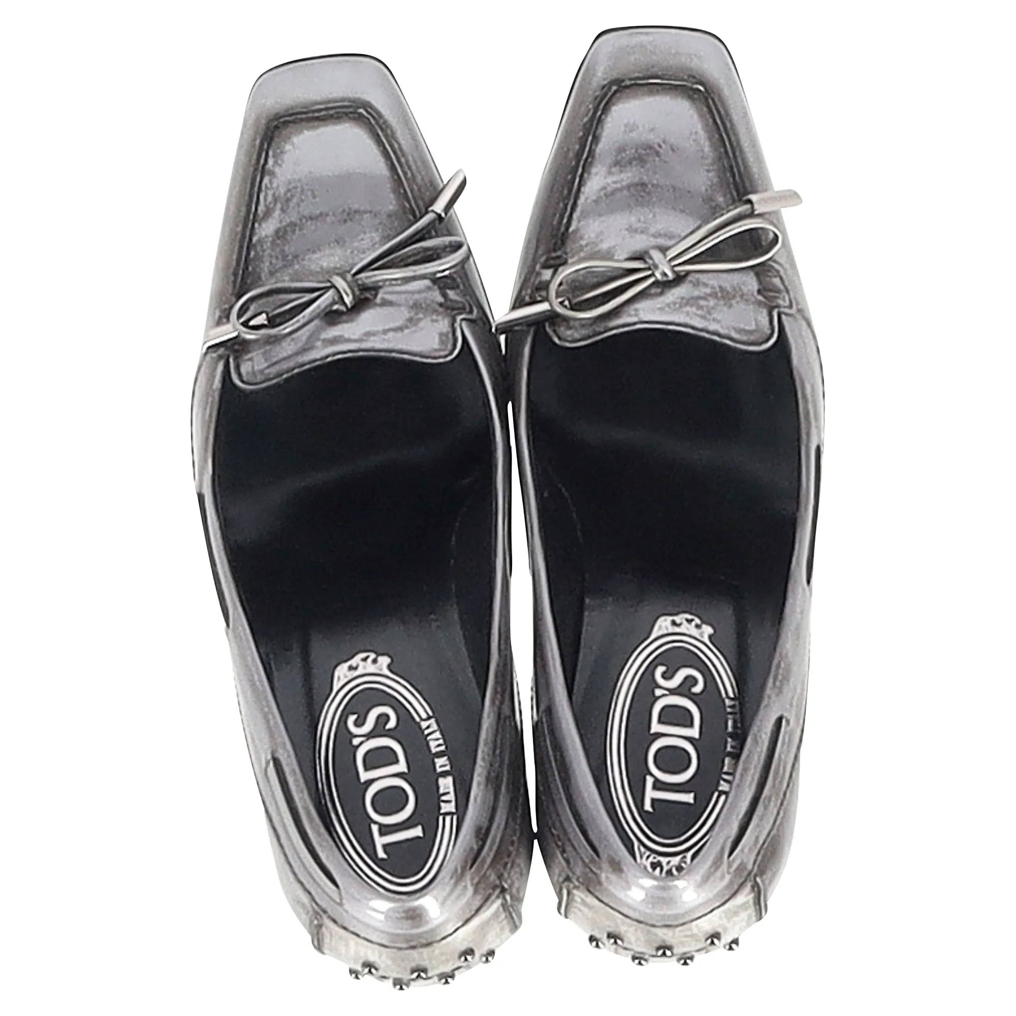 Tod's Distressed Loafer Pumps in Grey Leather