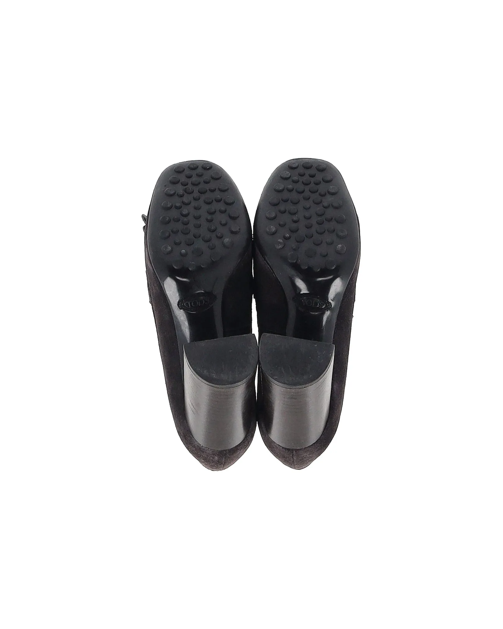 Tod's Fringe Block Heel Penny Loafer Pumps in Brown Suede