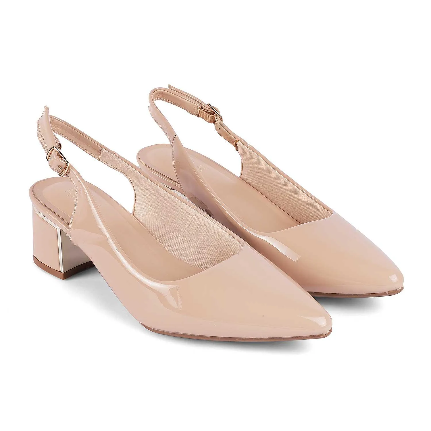Tresmode Jane Beige Women's Dress Block Heel Slingback Pumps