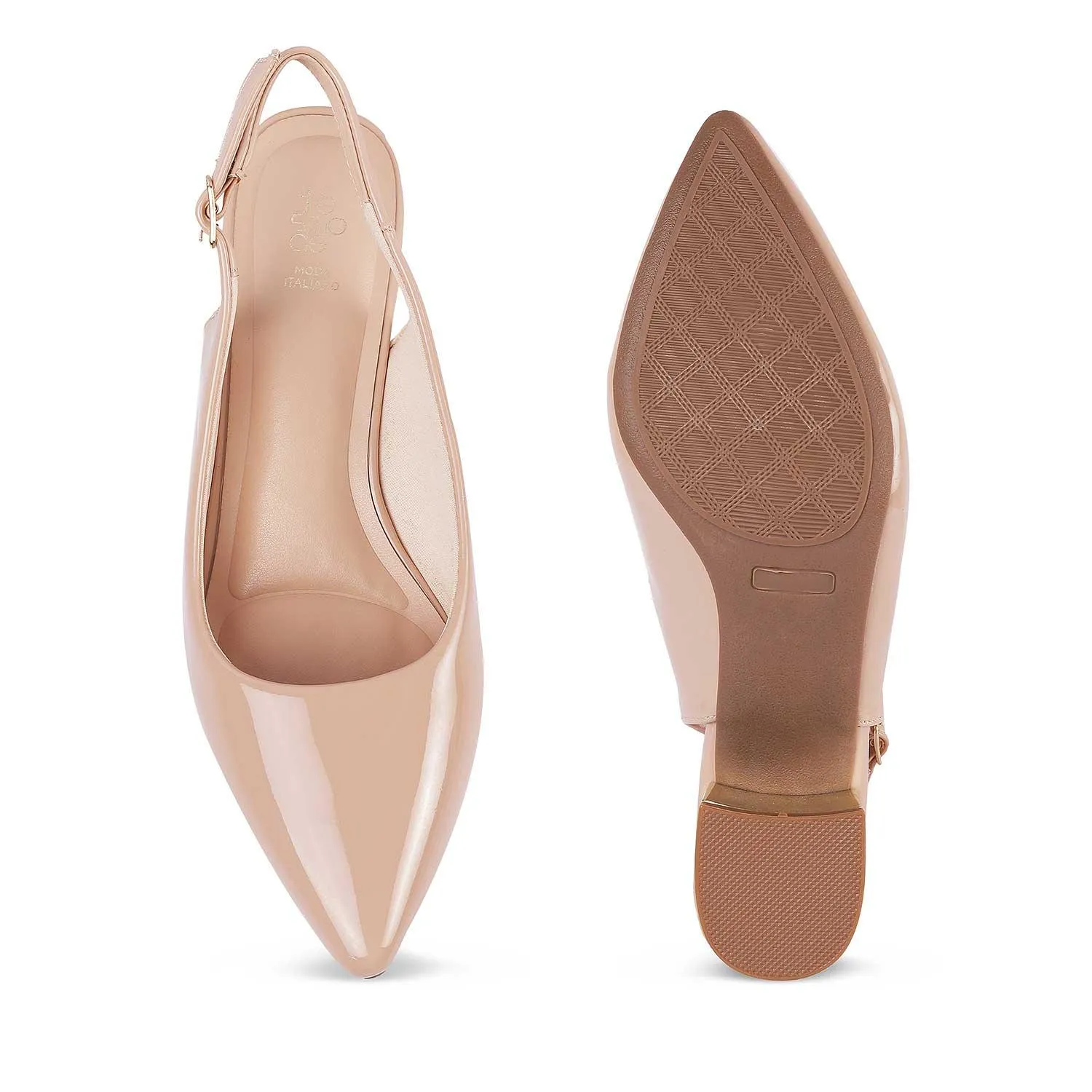 Tresmode Jane Beige Women's Dress Block Heel Slingback Pumps