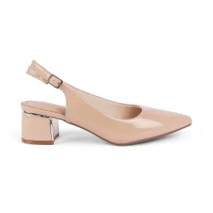 Tresmode Jane Beige Women's Dress Block Heel Slingback Pumps