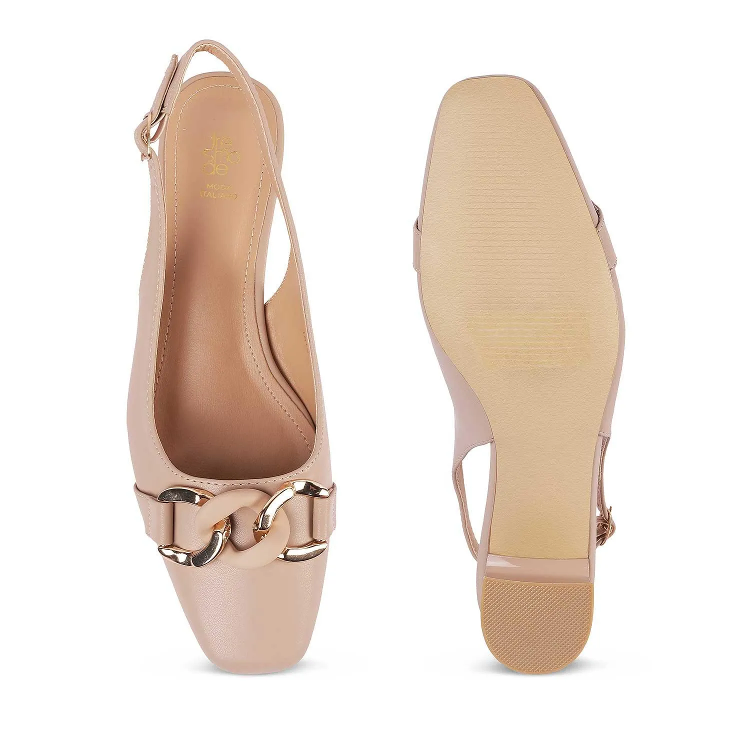 Tresmode Lovee Beige Women's Dress Block Heel Slingback Pumps